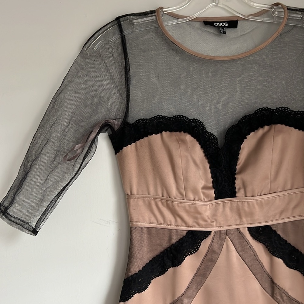 ASOS Champagne Satin Mesh Bodycon Dress - Picture 5 of 8